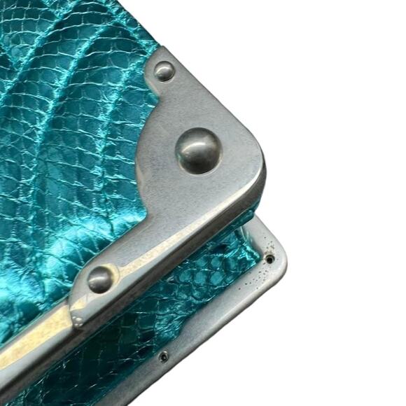Prada Metallic Snakeskin Bag Cahier Shoulder/Crossbody Ayers Impunture Aqua SHW - Picture 16 of 16